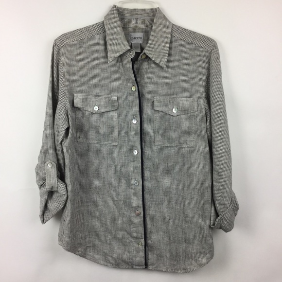 Chico's Tops - Chico's Sz 0 Shirt Black White Linen Tab Sleeve
